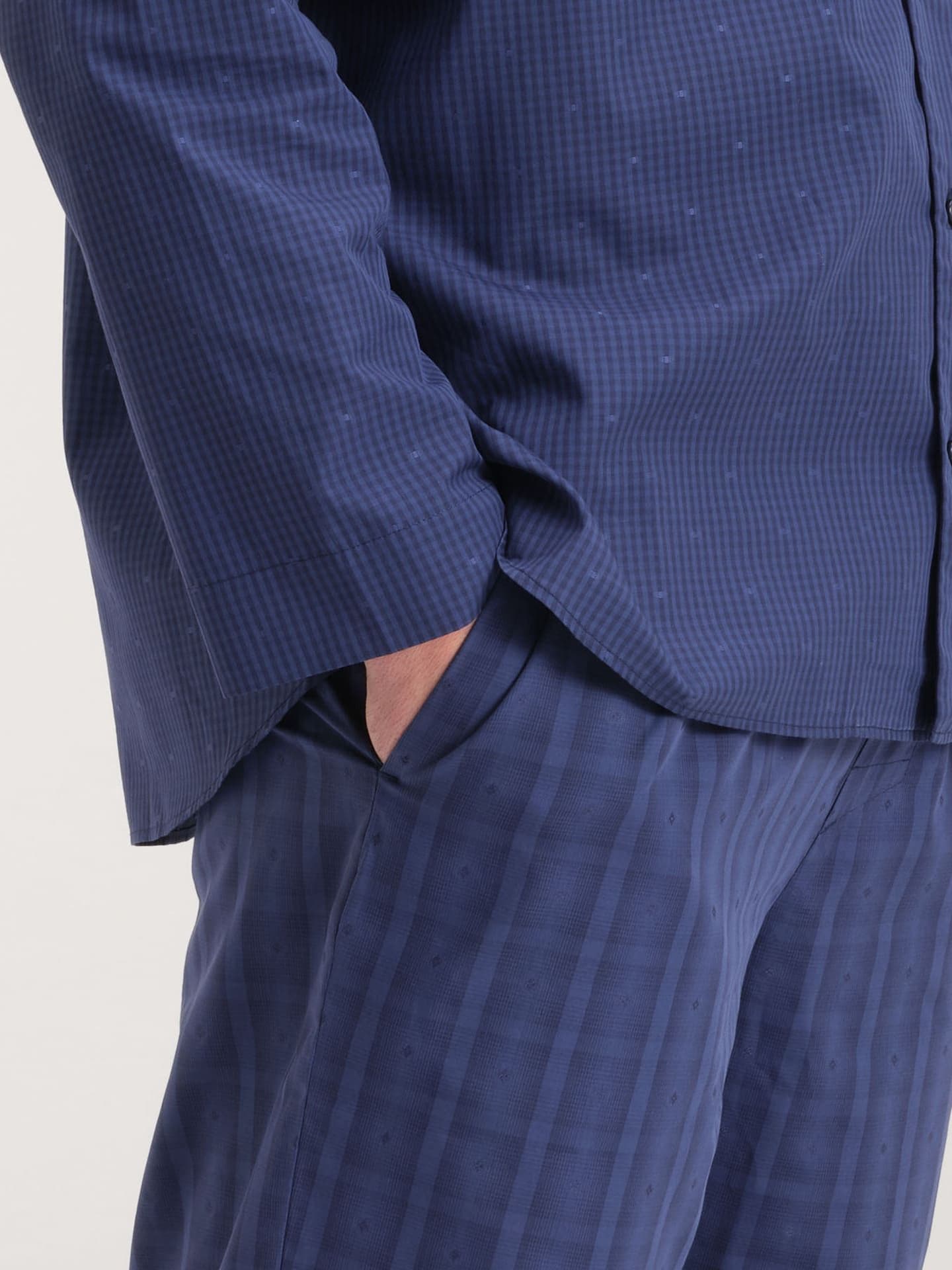 Avonté Pyjama Shirt midnight navy check Nachtwäsche Größe XS